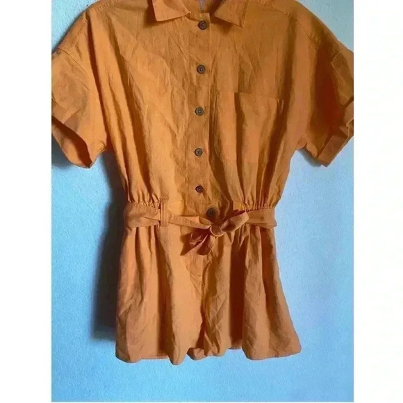Free People No Plans Orange Smocked Waistband Boho Cottagecore Romper Size XS - Picture 2 of 10